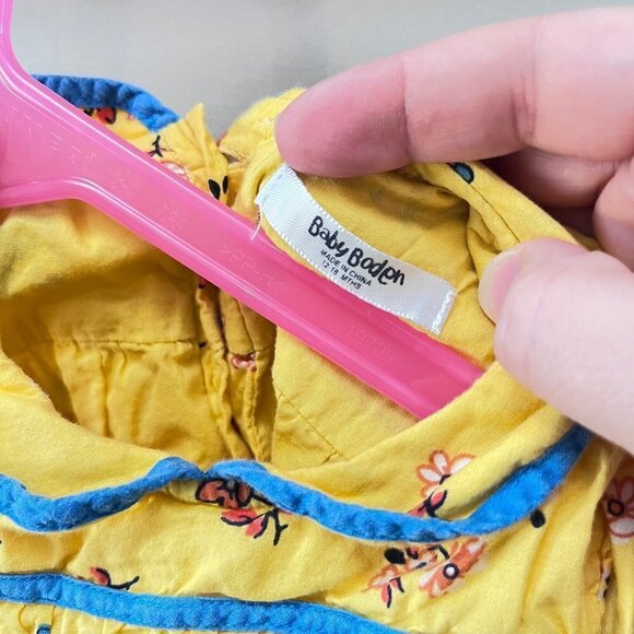Baby Boden Yellow Floral Print Dress with Matching Ruffle Bloomers- Size 12-18 m - Picture 3 of 4